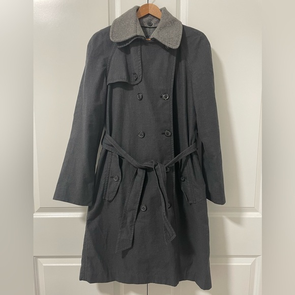 GAP- Women's Trench, blue and grey gingham pattern, small Insulated Wool coat - Picture 1 of 6